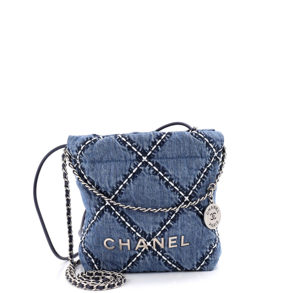 Chanel Mini 22 Chain Hobo Quilted Stitched Denim